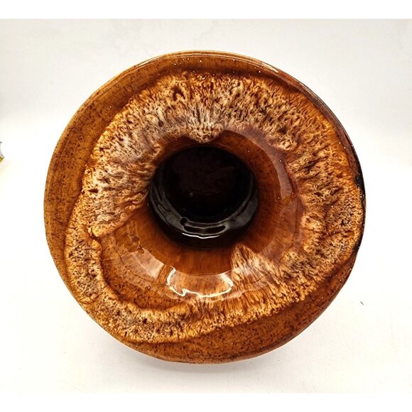 Vintage Brown Glazed Stoneware Spittoon MCM 60s 70s Fall Decor Vase Man Cave Bar - Picture 2 of 7